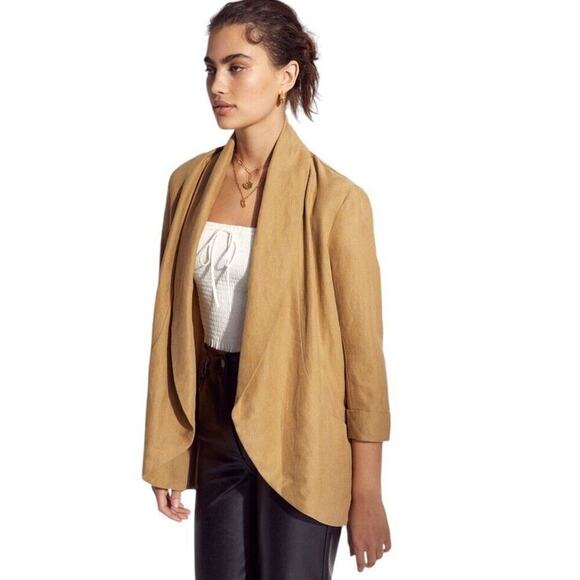 Aritzia Wilfred Chevalier Jacket Women M Linen Blend Open Front Dusty Denim Blue - Picture 14 of 16